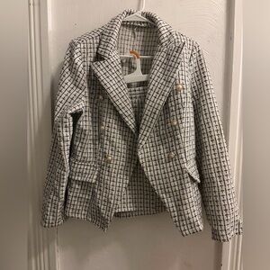 Women's Black and White Plaid Jacket and skirt set